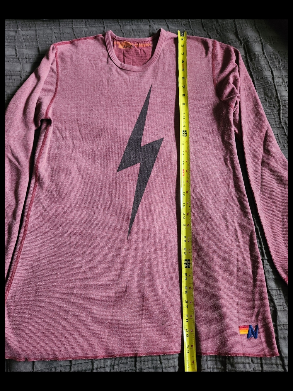Aviator Nation Pinkish Super Soft Long Sleeve Lightning Bolt Thermal Tee